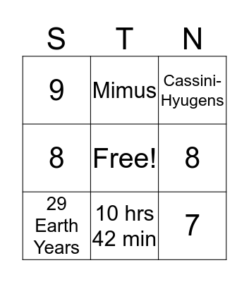 Saturn Bingo Card