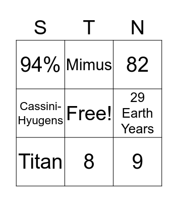 Saturn Bingo Card