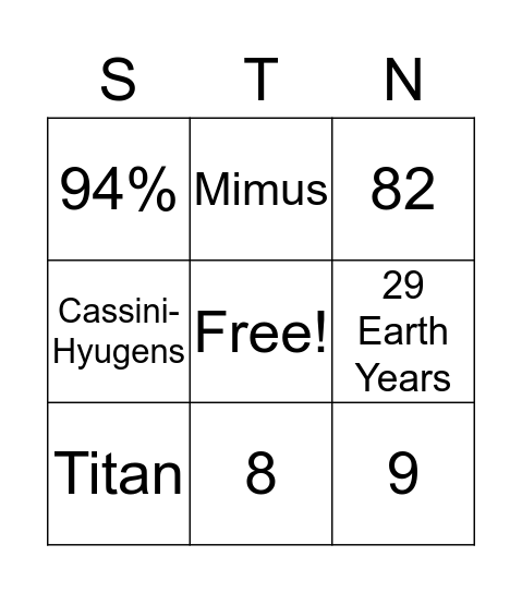 Saturn Bingo Card