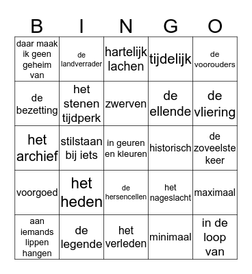 BINGO Thema 4 groep 5 Bingo Card