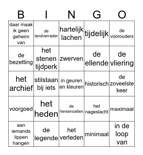 BINGO Thema 4 groep 5 Bingo Card