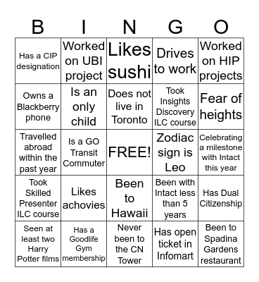 Did You Know Bingo Card