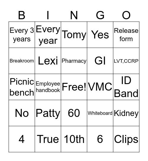 SVH Bingo Card