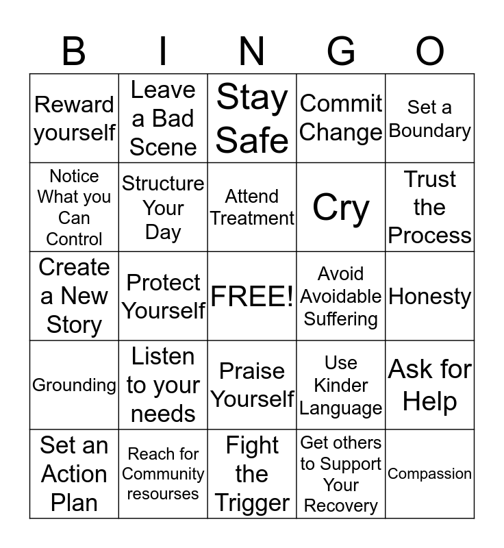 Seeking Safety Bingo Card