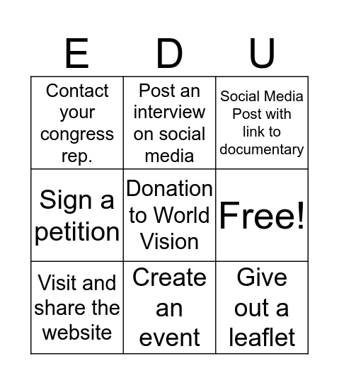 Quality Education bingo card Bingo Card