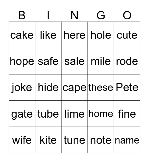 Long Vowel Bingo Card