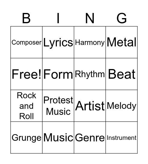 Music Term Bingo! Bingo Card