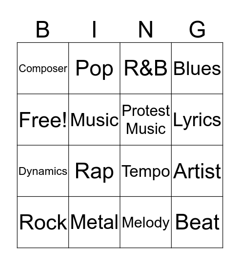 Music Term Bingo Card