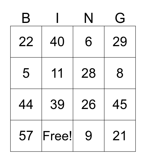 2nd Grade Math Bingo - Addition Bingo Card