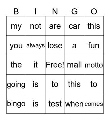 Untitled Bingo Card