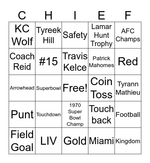 GO CHIEFS Bingo Card