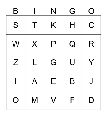 Sign Language -- Alphabet Bingo Card