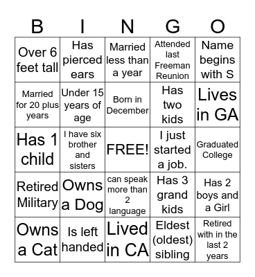 Human Bingo Card