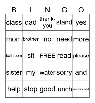 Sign Language Board #1 Bingo Card