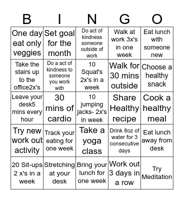 April- Fitness Bingo Card