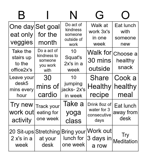 April- Fitness Bingo Card