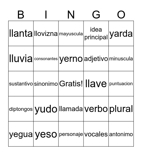 Centro De Palabras LL y Y 1.23.2020 Bingo Card