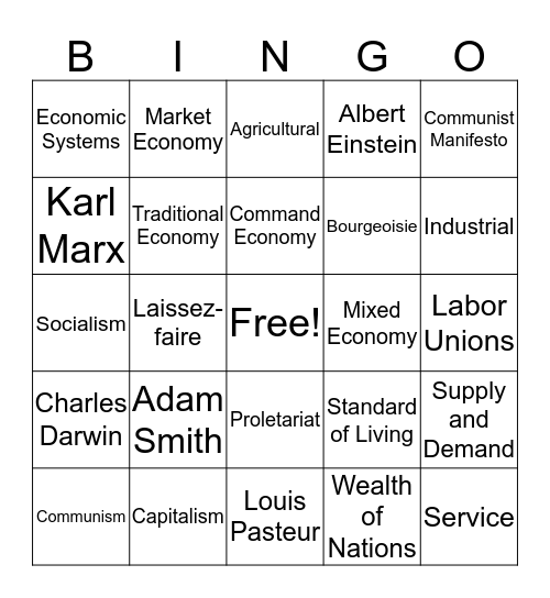 ECON & I.R. Vocab Bingo Card