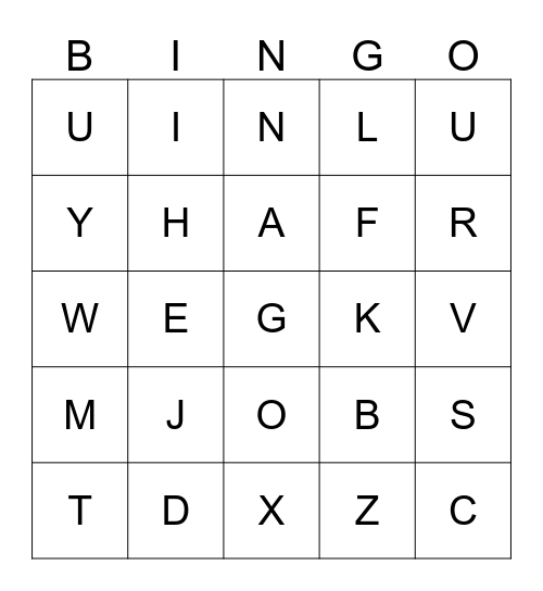 Sign Language -- Alphabet Bingo Card