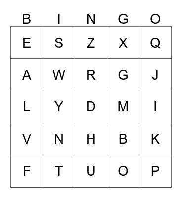 Sign Language - Alphabet Bingo Card