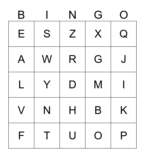 Sign Language - Alphabet Bingo Card