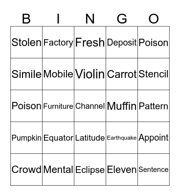 3rd and 4th Grade Bingo Card