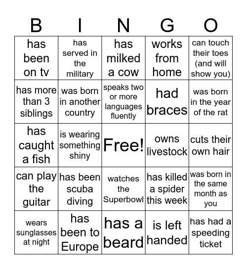 Find Someone Who... Bingo Card