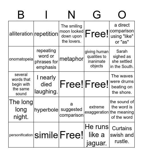 Figures of Speech Bingo Card