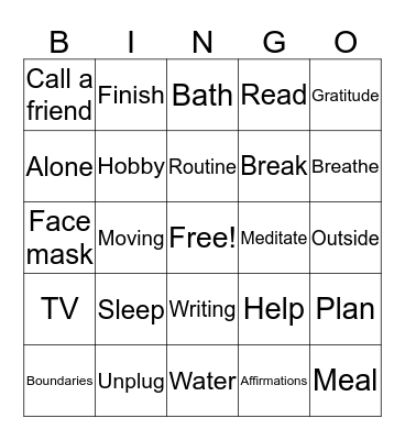 Self-Care Bingo Card