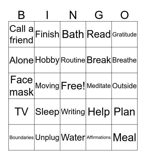 Self-Care Bingo Card