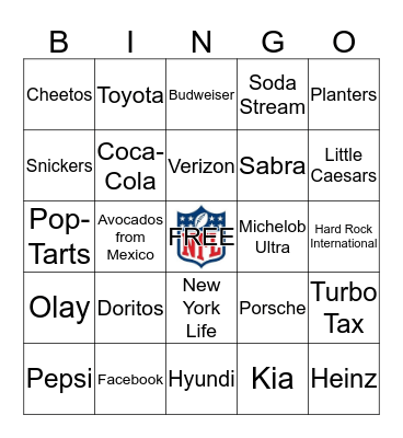 Super Bowl LIV Commercial Bingo Card