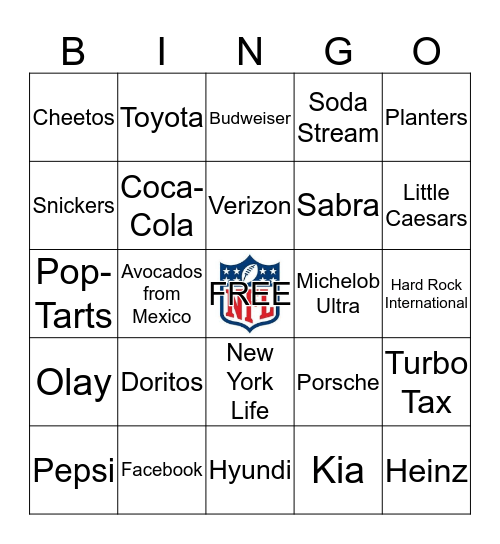 Super Bowl LIV Commercial Bingo Card