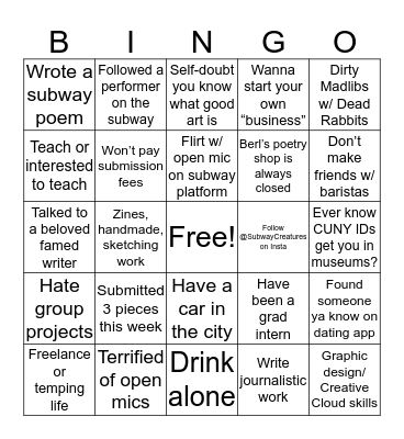 MFA Bingo - AKA Recall a Story, Tell a Story! Bingo Card