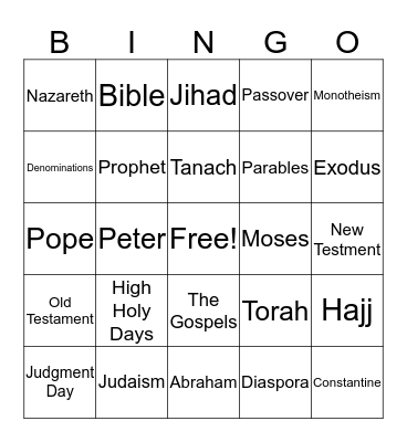 Monotheism Bingo Card