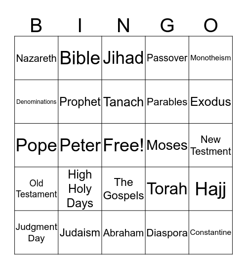 Monotheism Bingo Card