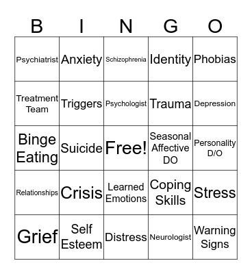 Mental Health Bingo Card