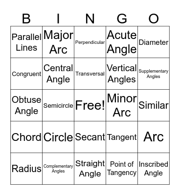 Geometry Vocab BINGO Card