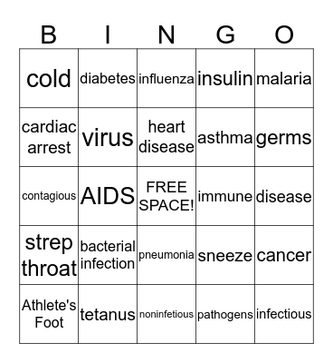 Infectious and Noninfectious Diseases Bingo Card