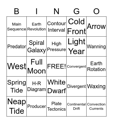 Exam Review Bingo Card