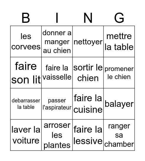 8-1 vocabulaire Bingo Card