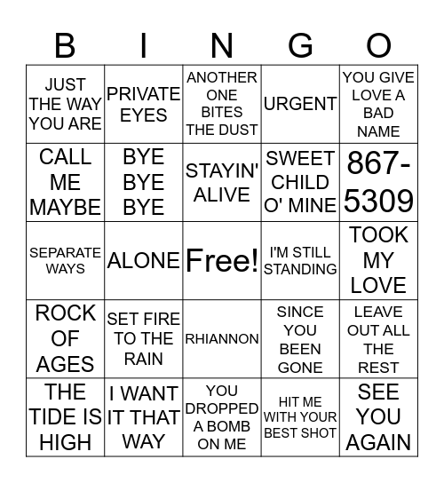 MUSIC BINGO AT BECKET Bingo Card