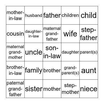 Family Bingo Card