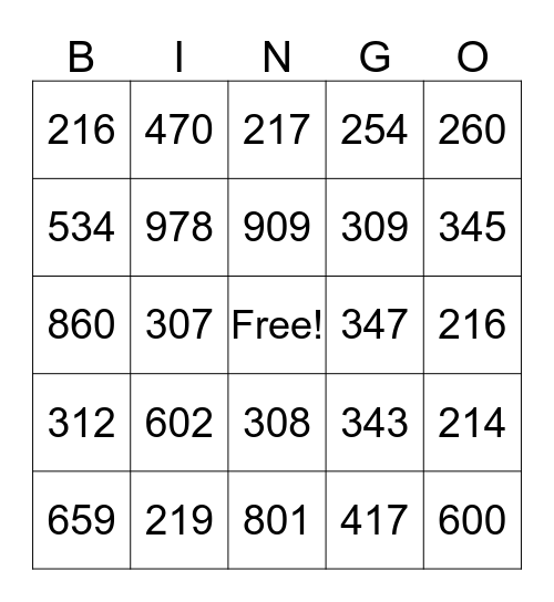 Area Codes Bingo Card