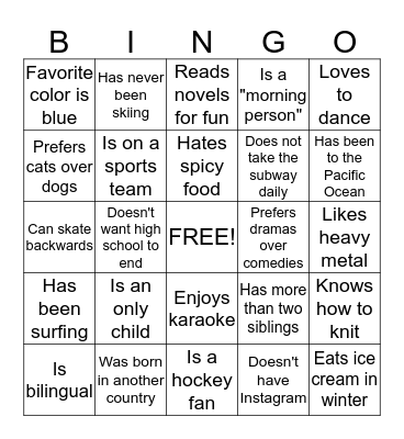 Social Bingo Card