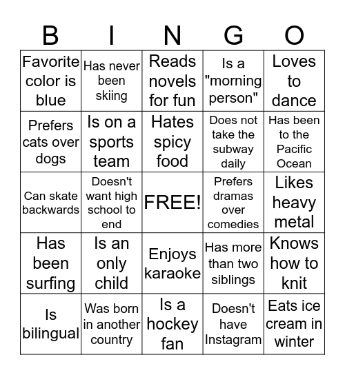 Social Bingo Card