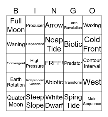 Science Review Bingo Card