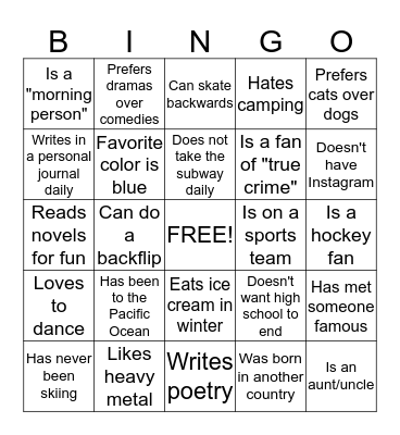 Social Bingo Card