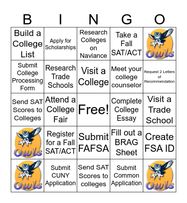 College Application Checklist Bingo! Bingo Card