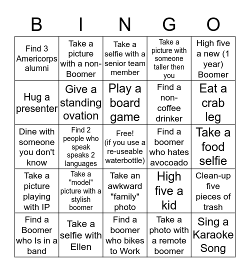 Boomer Bingo  Bingo Card