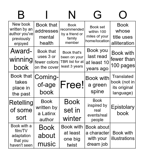 2020 Book Challenge Bingo Card